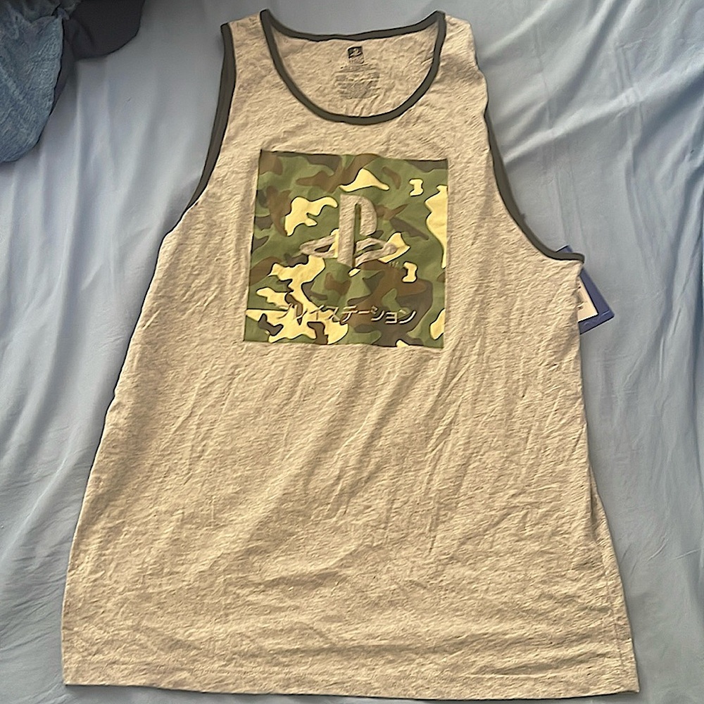 Mens PlayStation camo print logo tank top